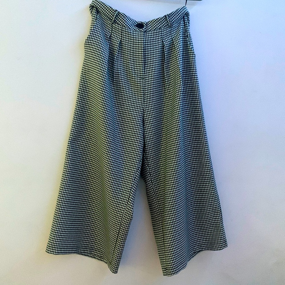 80s Checkered wide leg pants 34 inch leg length -“Hell Bunny”
